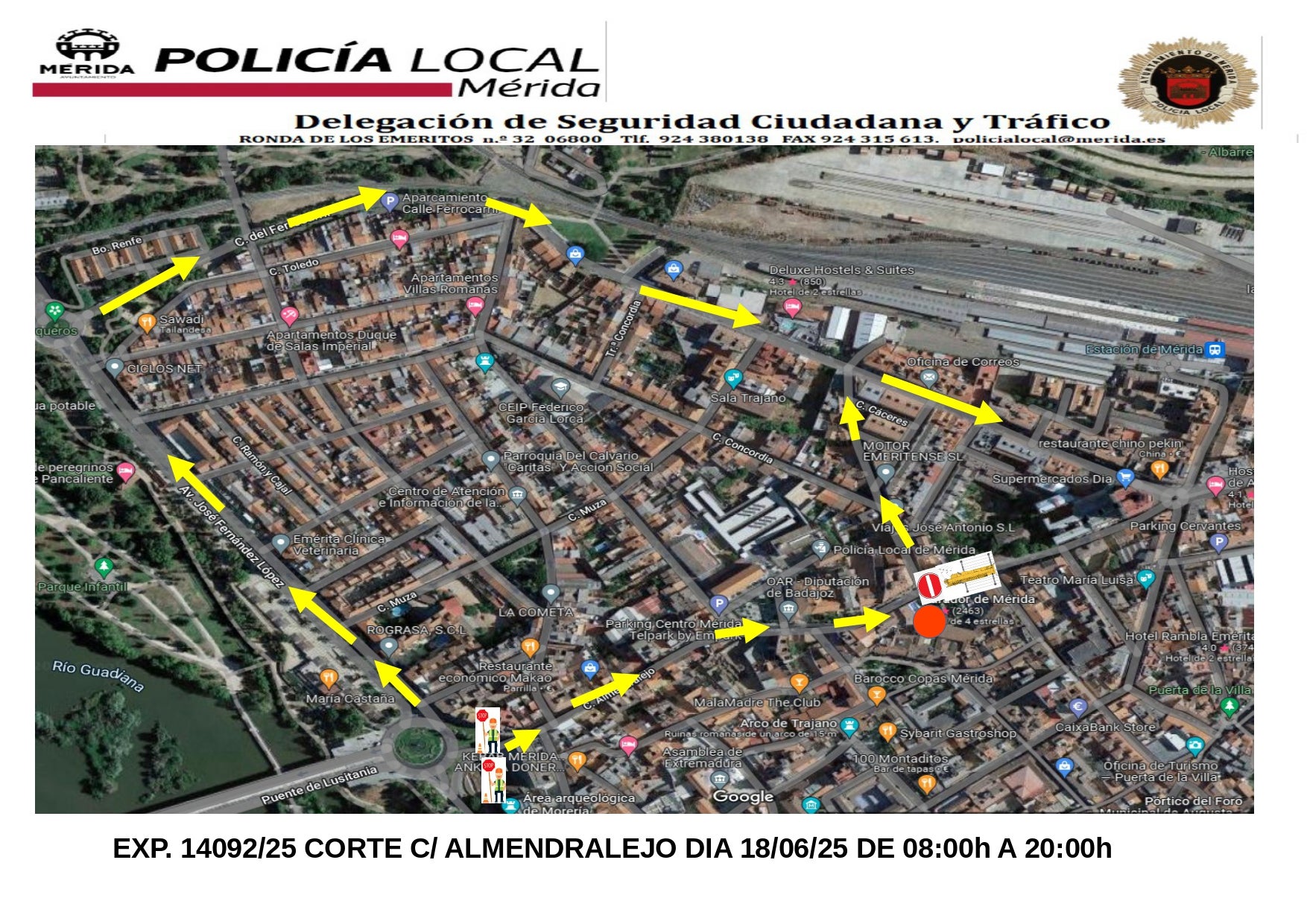 Las obras en el Parador de Mérida ocasionan cortes de tráfico en la calle Almendralejo Las obras en el Parador de Mérida ocasionan cortes de tráfico en la calle Almendralejo