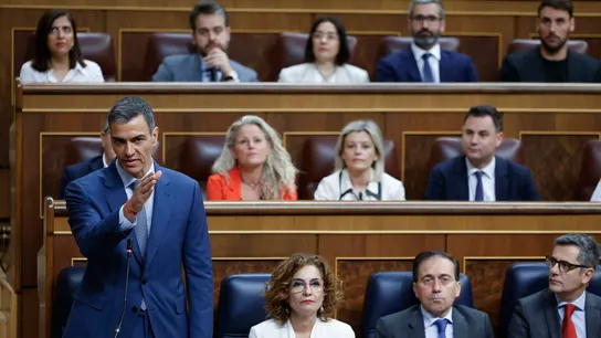 El presidente del Gobierno, Pedro Sánchez, interviene en la sesión de control al Ejecutivo que se celebra en el Congreso. El presidente del Gobierno, Pedro Sánchez, interviene en la sesión de control al Ejecutivo que se celebra en el Congreso.