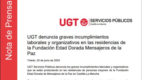 Nota de prensa de UGT sobre los Centros de Mayores de Edad Dorada