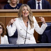 La vicepresidenta segunda y ministra de Trabajo, Yolanda Díaz, interviene durante la sesión de control al Gobierno.