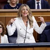 La vicepresidenta segunda y ministra de Trabajo, Yolanda Díaz, interviene durante la sesión de control al Gobierno. La vicepresidenta segunda y ministra de Trabajo, Yolanda Díaz, interviene durante la sesión de control al Gobierno.