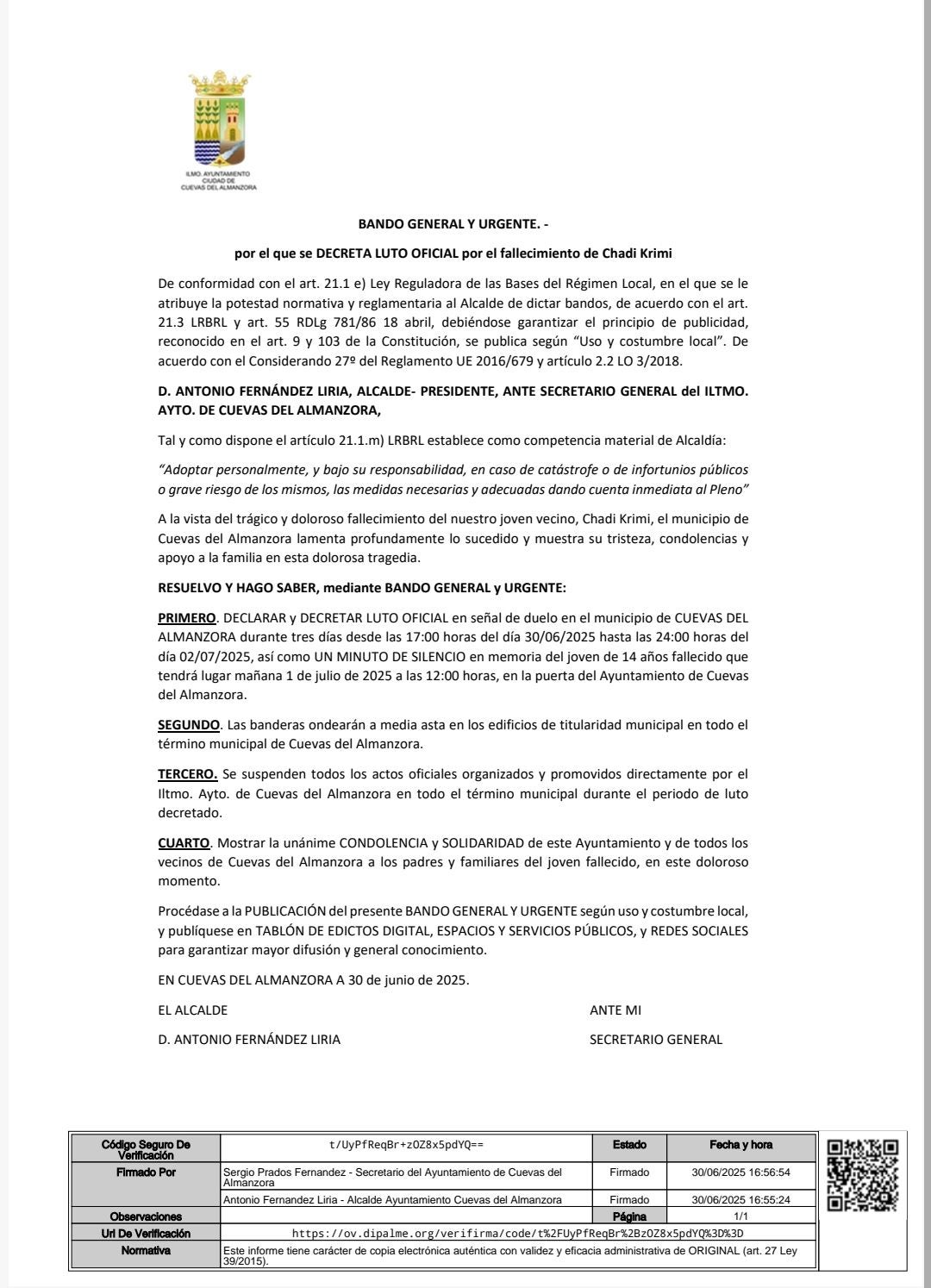 Cuevas de luto por el ahogamiento de un menor en el canal de remo Cuevas de luto por el ahogamiento de un menor en el canal de remo
