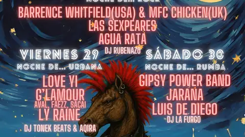 El parque de Sementales de Alcalá de Henares acogerá tres noches de música temática durante las Ferias y Fiestas Cartel del ciclo de conciertos "Las noches de Sementales" de Alcalá de Henares