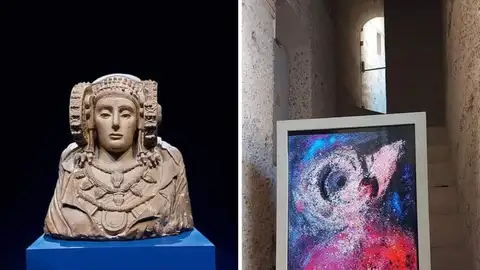 Dama de Elche junto a una obra de María Dolores Mulá inspirada en ella Dama de Elche junto a una obra de María Dolores Mulá inspirada en ella