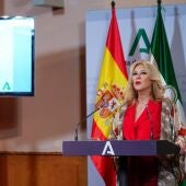 La consejera de Economía y portavoz del Gobierno, Carolina España, este lunes en la rueda de prensa del Consejo de Gobierno. - FRANCISCO J.OLMO/EUROPA PRESS