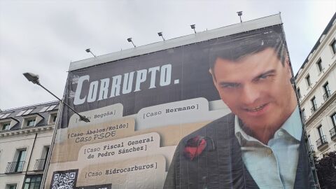 Pedro S&aacute;nchez se personar&aacute; como acusaci&oacute;n particular contra Hazte O&iacute;r por colgar una pancarta con su cara frente al Congreso