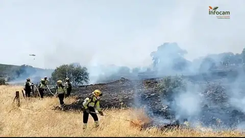 Labores de extinción del fuego en una zona agrícola de Valdepeñas Extinguido un incendio en una zona agrícola de Valdepeñas