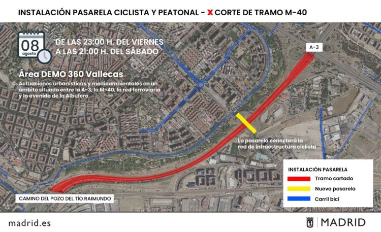 La instalación de una pasarela en Puente de Vallecas obligará a cortar la M40 este fin de semana La instalación de una pasarela en Puente de Vallecas obligará a cortar la M40 este fin de semana