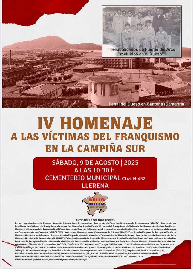 La víctimas del franquismo en la Campiña Sur reciben un homenaje el sábado en Llerena La víctimas del franquismo en la Campiña Sur reciben un homenaje el sábado en Llerena