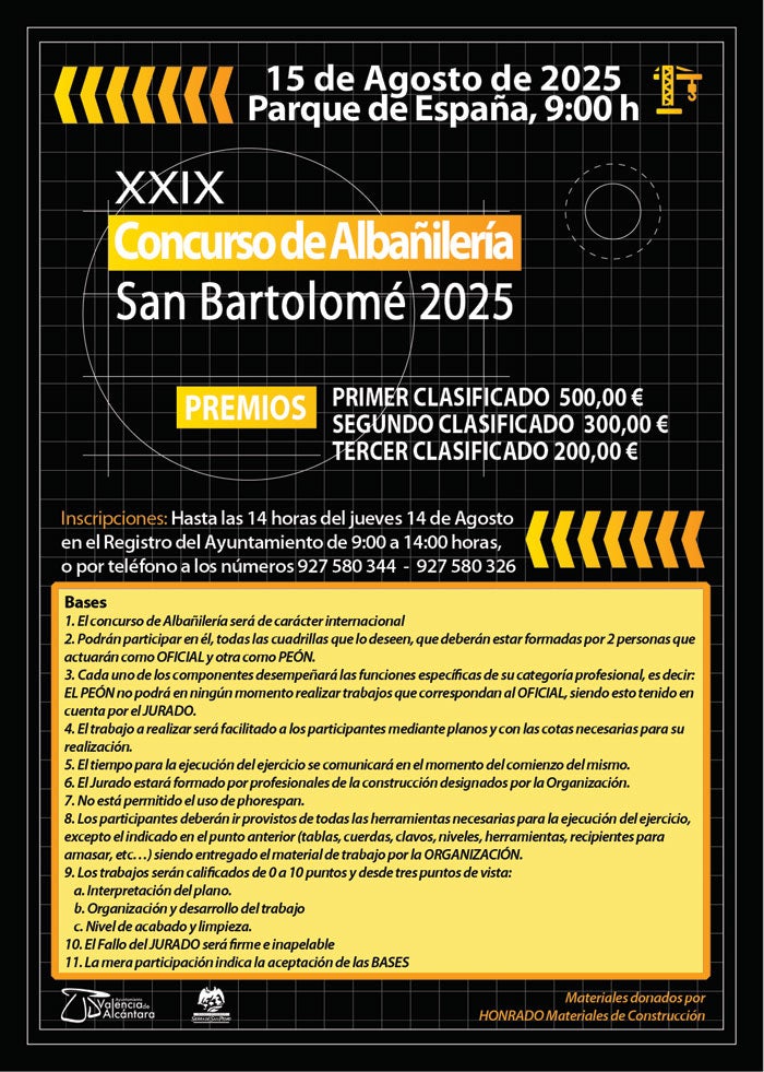 Valencia de Alcántara celebrará su XXIX Concurso Internacional Albañilería el 15 de agosto Valencia de Alcántara celebrará su XXIX Concurso Internacional Albañilería el 15 de agosto