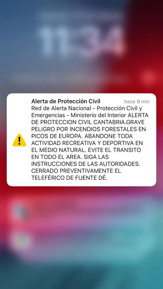 Captura de pantalla del mensaje enviado por ES-Alert Captura de pantalla del mensaje enviado por ES-Alert