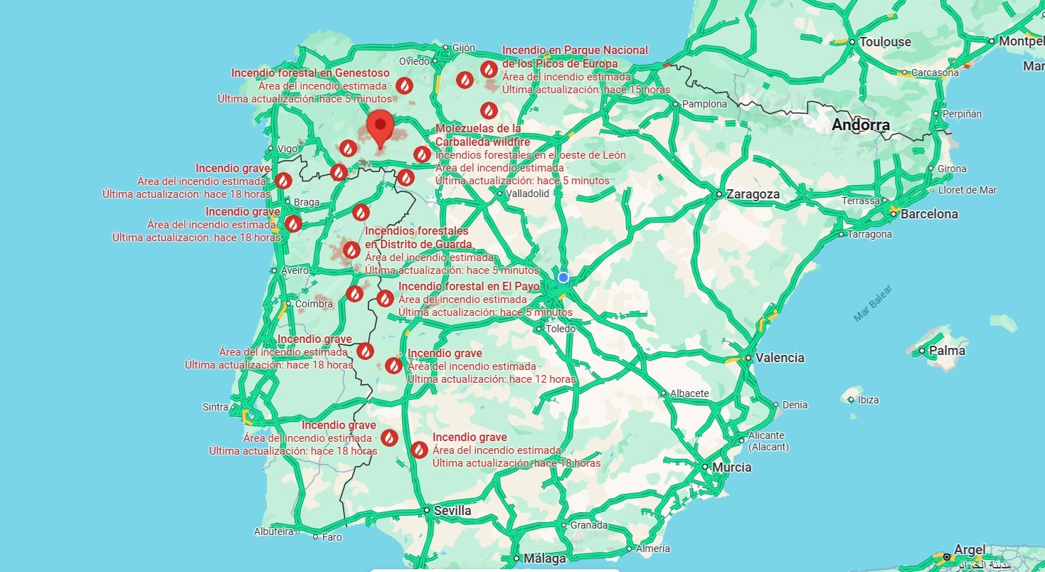 La herramienta de Google Maps para visualizar incendios activos y evitarlos en desplazamientos La herramienta de Google Maps para visualizar incendios activos y evitarlos en desplazamientos
