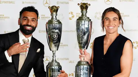 Mohamed Salah y Mariona Caldentey, elegidos mejores jugadores del año por los futbolistas de Inglaterra. Mohamed Salah y Mariona Caldentey, elegidos mejores jugadores del año por los futbolistas de Inglaterra.