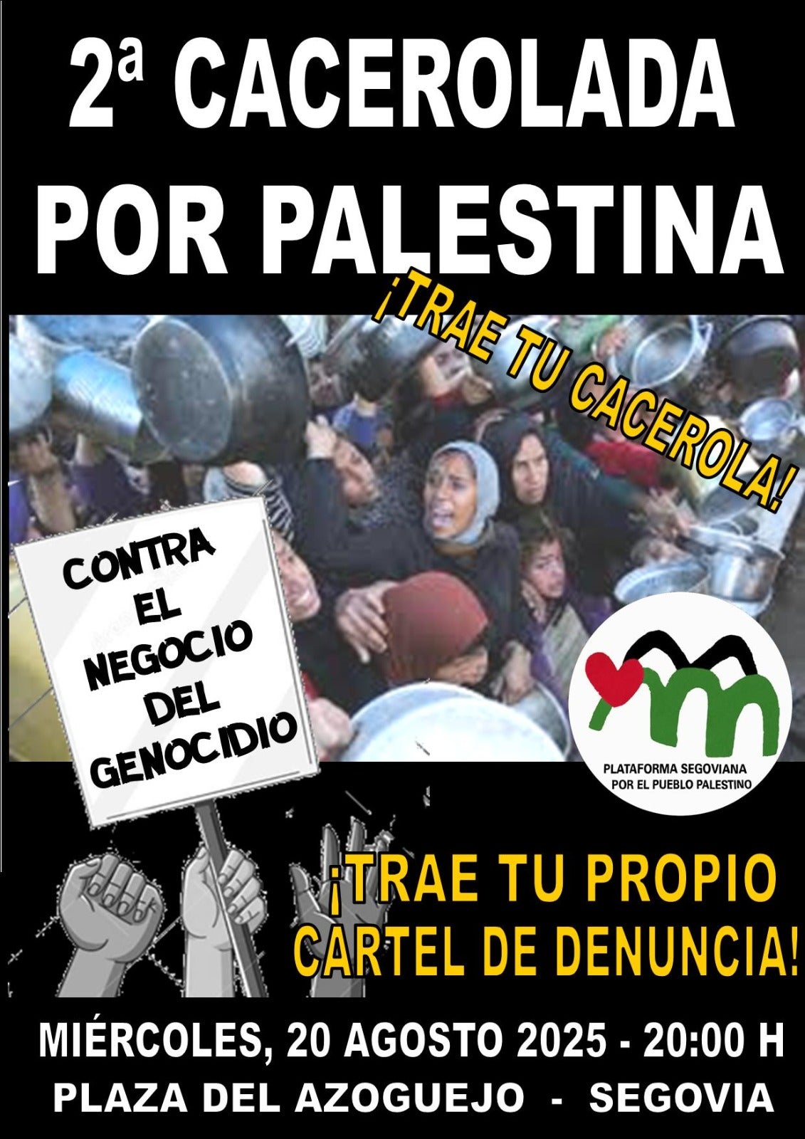 Cacerolada esta tarde para llamar la atención sobre el pueblo palestino Cacerolada esta tarde para llamar la atención sobre el pueblo palestino