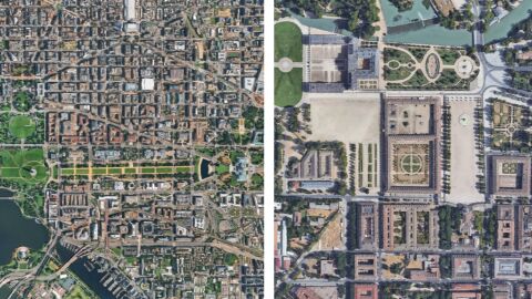 Vista a&eacute;rea de Washington y Aranjuez, respectivamente