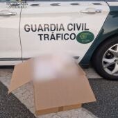 Imagen de la caja de cartón intervenida que contiene 500 cajetillas de tabaco de contrabando. - GUARDIA CIVIL.