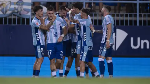 El Málaga celebra un gol en La Rosaleda El Málaga celebra un gol en La Rosaleda