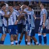 El Málaga celebra un gol en La Rosaleda El Málaga celebra un gol en La Rosaleda