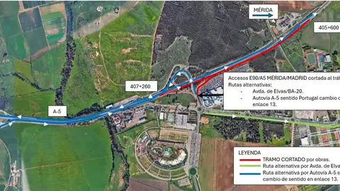 Las obras en la A-5 en Badajoz ocasionarán nuevas afectaciones al tráfico a partir de este jueves Las obras en la A-5 en Badajoz ocasionarán nuevas afectaciones al tráfico a partir de este jueves