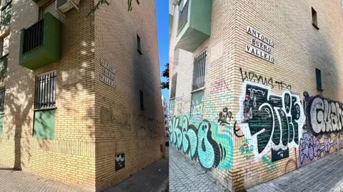 Imagen del antes y el después de las intervenciones sobre las pintadas. - AYUNTAMIENTO DE SEVILLA Imagen del antes y el después de las intervenciones sobre las pintadas. - AYUNTAMIENTO DE SEVILLA
