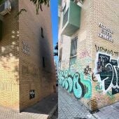 Imagen del antes y el después de las intervenciones sobre las pintadas. - AYUNTAMIENTO DE SEVILLA