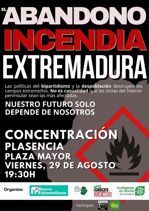 Convocan una concentración este viernes en Plasencia contra las políticas públicas de lucha contra los incendios forestales Convocan una concentración este viernes en Plasencia contra las políticas públicas de lucha contra los incendios forestales