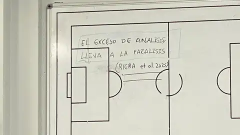 "El exceso de análisis lleva a la parálisis", frase que preside la sala de prensa y de reuniones del cuadro charro en el estadio "El exceso de análisis lleva a la parálisis", frase que preside la sala de prensa y de reuniones del cuadro charro en el estadio