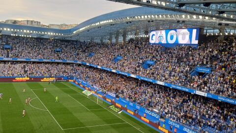 Celebración del gol de Dani Barcia en Riazor ante el Sporting Celebración del gol de Dani Barcia en Riazor ante el Sporting