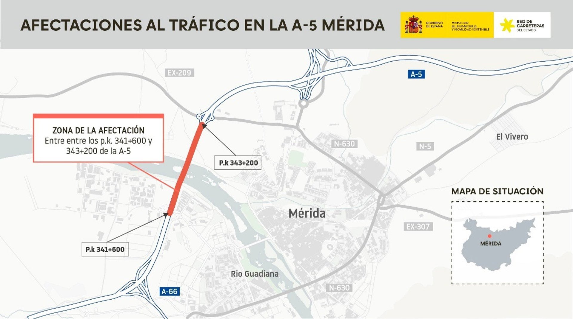 Las obras en viaductos sobre el río Guadiana en A-5 en Mérida obligan a cortar la calzada derecha en varios kilómetros Las obras en viaductos sobre el río Guadiana en A-5 en Mérida obligan a cortar la calzada derecha en varios kilómetros