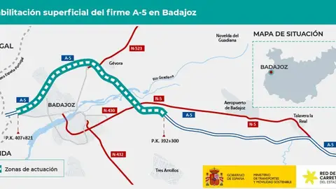 La reparación del firme de la A-5 en Badajoz provoca esta semana nuevos cortes al tráfico La reparación del firme de la A-5 en Badajoz provoca esta semana nuevos cortes al tráfico
