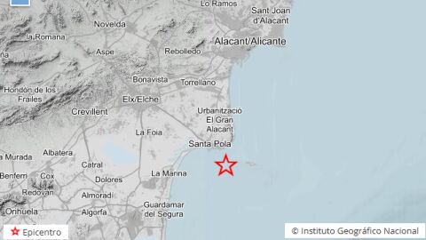 Mapa con ubicaci&oacute;n del epicentro del terremoto de Santa Pola.