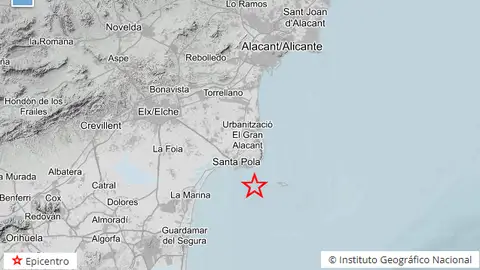 Mapa con ubicación del epicentro del terremoto de Santa Pola. Mapa con ubicación del epicentro del terremoto de Santa Pola.