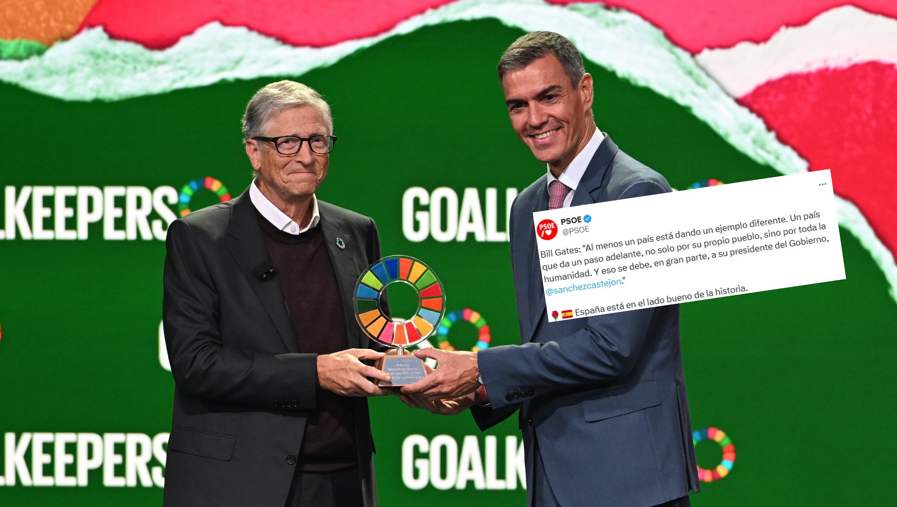 El PSOE presume del halago de Bill Gates a Sánchez: "España está en el lado bueno de la historia" El PSOE presume del halago de Bill Gates a Sánchez: "España está en el lado bueno de la historia"