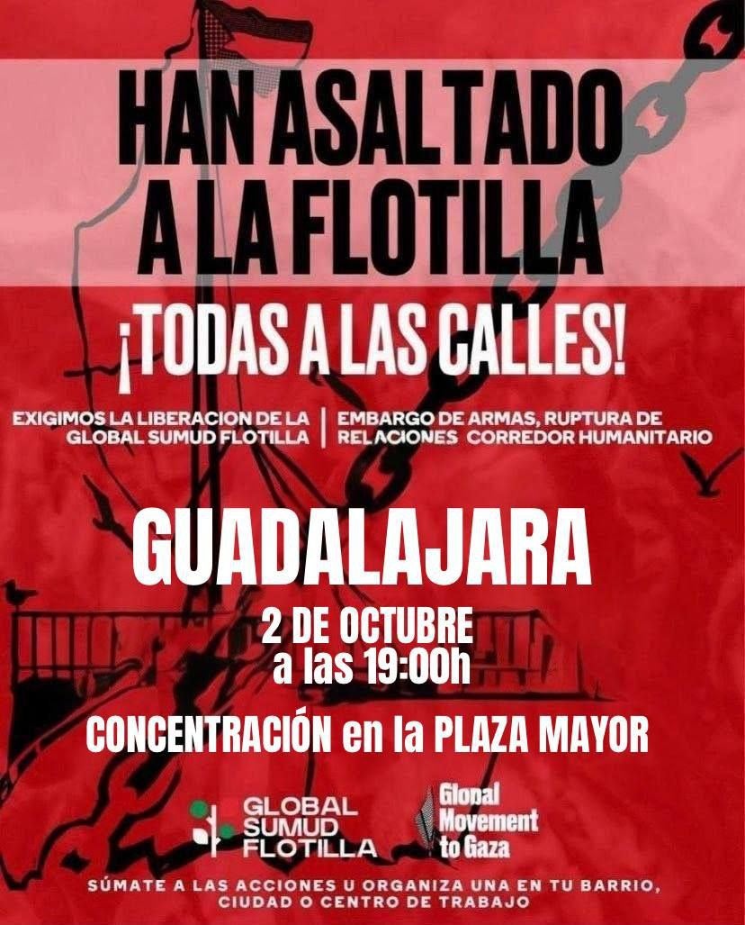 Convocada concentración urgente en Guadalajara en apoyo a la flotilla humanitaria Convocada concentración urgente en Guadalajara en apoyo a la flotilla humanitaria