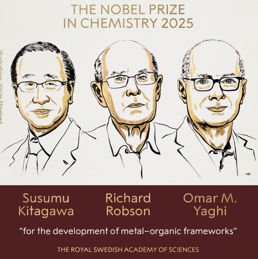 El Nobel de Química 2025 es para tres científicos por el desarrollo de estructuras metal-orgánicas El Nobel de Química 2025 es para tres científicos por el desarrollo de estructuras metal-orgánicas
