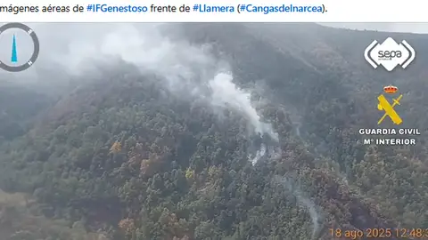 Un momento del incendio en Llamera el 18 de agosto de 2025 Un momento del incendio en Llamera el 18 de agosto de 2025