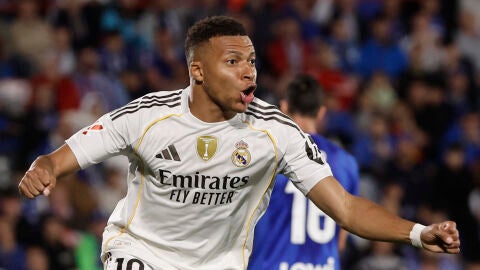 Mbapp&eacute; tras marcar el gol durante el partido ante el Getafe 