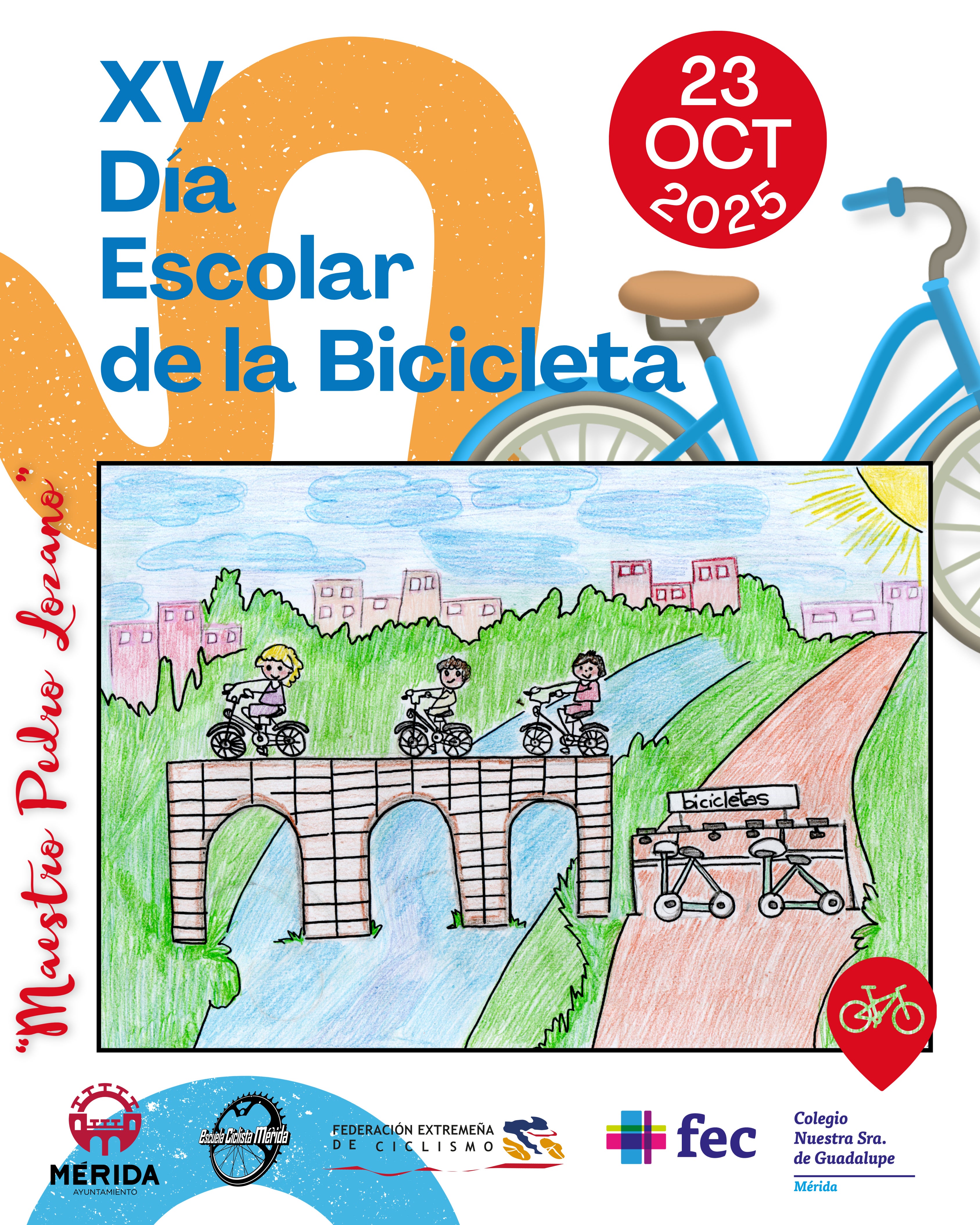 Mérida celebrará el próximo 23 de octubre el XV Día Escolar de la Bicicleta “Maestro Pedro Lozano”, en el que participarán más de 900 escolares Mérida celebrará el próximo 23 de octubre el XV Día Escolar de la Bicicleta “Maestro Pedro Lozano”, en el que participarán más de 900 escolares