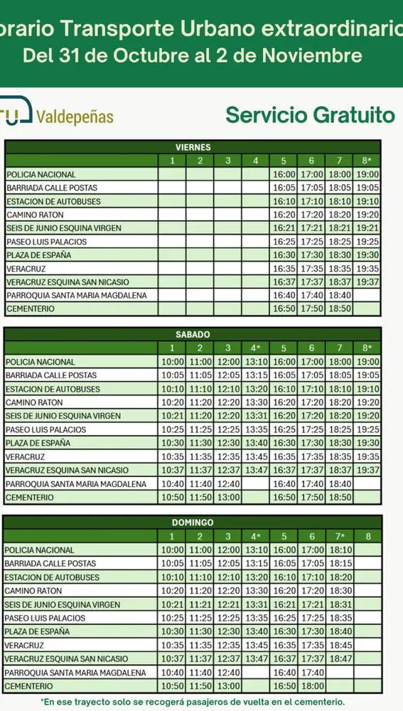 Horario especial autobuses Todos los Santos Horario especial autobuses Todos los Santos