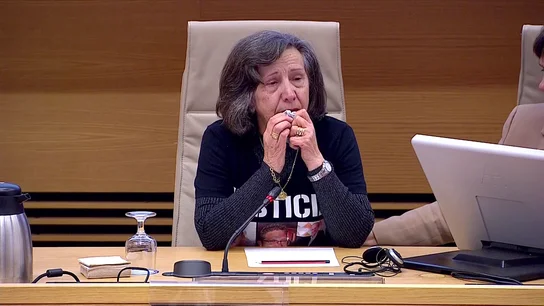 Dolores Ruiz, víctima de la dana, durante la Comisión de investigación Dolores Ruiz, víctima de la dana, durante la Comisión de investigación