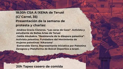 Protestas en Teruel por los partidos contra el Maccabi israelí cartel protestas Palestina
