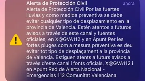 Captura del mensaje ES-Alert enviado con motivo de la DANA de València del 29/10/2024 Captura del mensaje ES-Alert enviado con motivo de la DANA de València del 29/10/2024