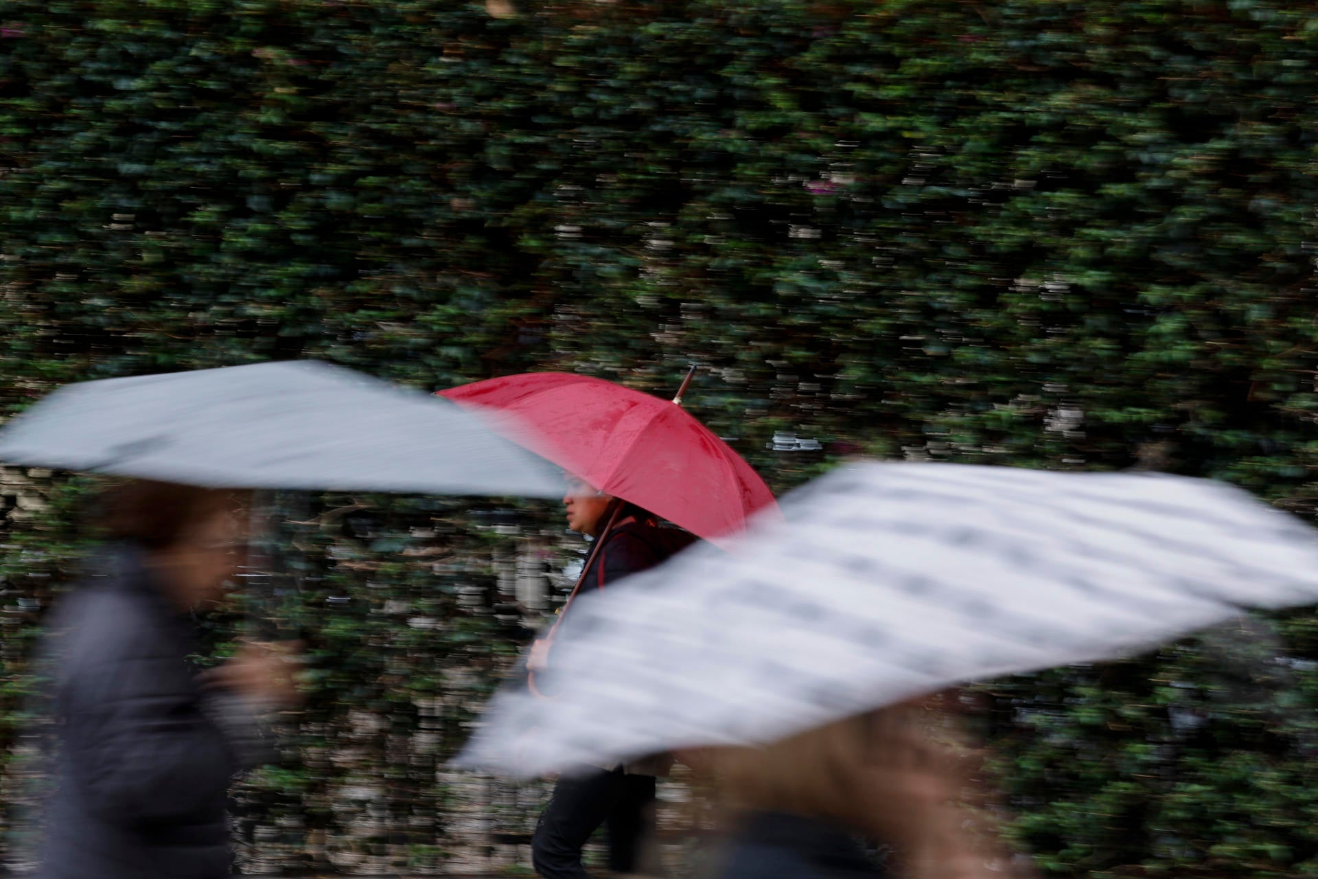 Varias personas se protegen de la lluvia con un paraguas. Varias personas se protegen de la lluvia con un paraguas.