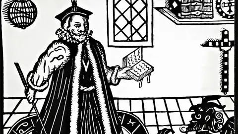 El actor Edward Alleyn, portada de La trágica historia del doctor Fausto, de Christopher Marlowe (1564-1593), grabado de John Wright, Londres, 1636. El actor Edward Alleyn, portada de La trágica historia del doctor Fausto, de Christopher Marlowe (1564-1593), grabado de John Wright, Londres, 1636.