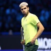 Alcaraz durante el partido contra Sinner