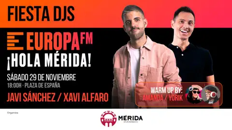 El sábado 29 de noviembre, la Plaza de España acogerá la gran fiesta “Hola Mérida, arranca la Navidad con Europa FM con la participación de Djs nacionales y locales El sábado 29 de noviembre, la Plaza de España acogerá la gran fiesta “Hola Mérida, arranca la Navidad con Europa FM con la participación de Djs nacionales y locales