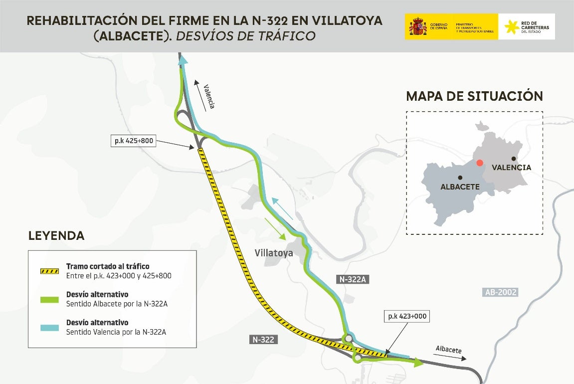 Avanzan las obras de rehabilitación del firme de la N-322 en Villatoya Avanzan las obras de rehabilitación del firme de la N-322 en Villatoya