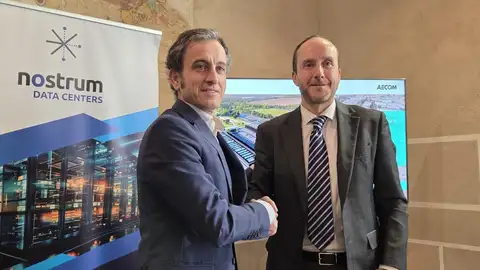 Firma del acuerdo de diseño y construcción de un centro de datos en Badajoz entre Nostrum Group y Aecom España. Firma del acuerdo de diseño y construcción de un centro de datos en Badajoz entre Nostrum Group y Aecom España.