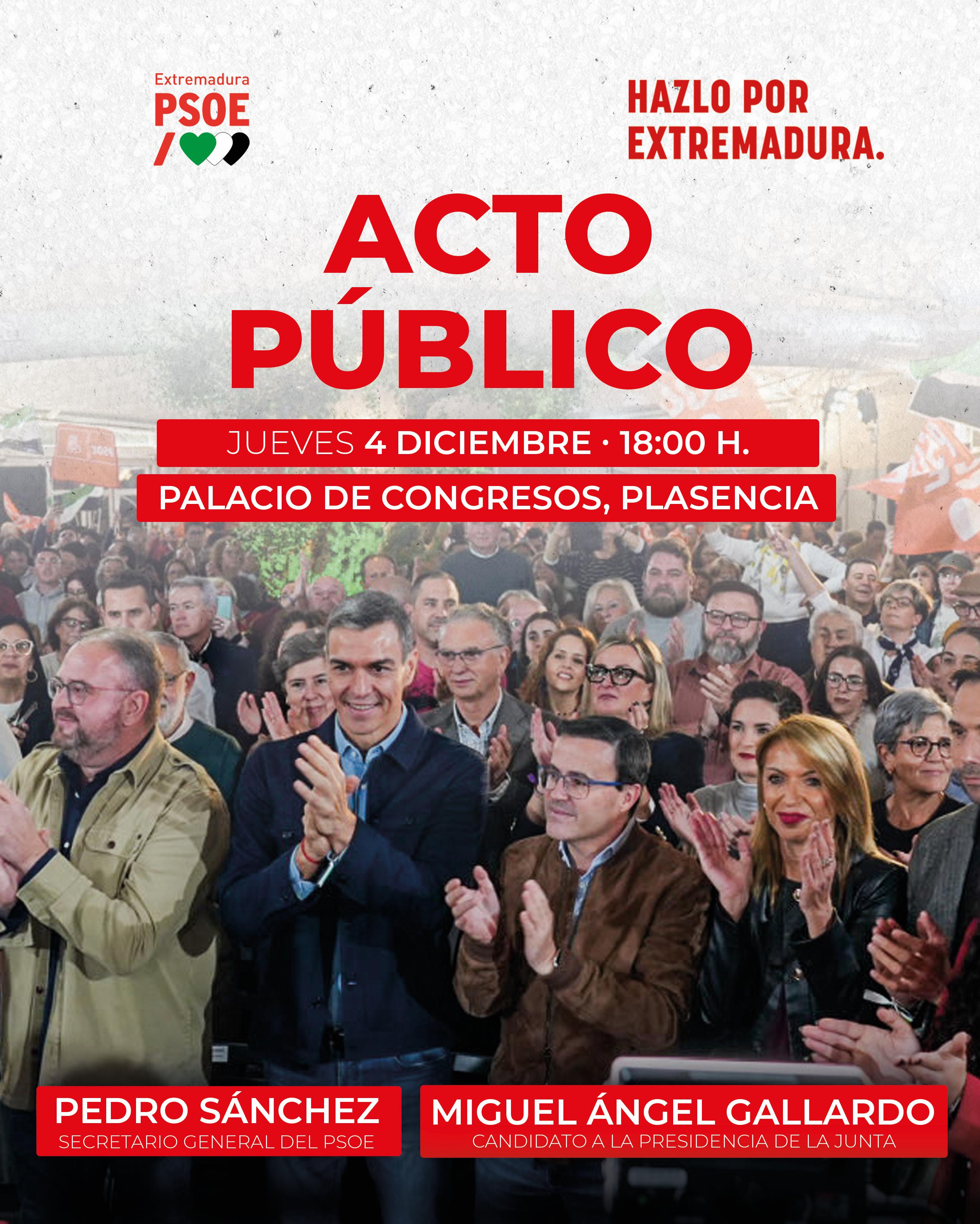 Pedro Sánchez y Miguel Ángel Gallardo participarán este jueves en un acto público en Plasencia Pedro Sánchez y Miguel Ángel Gallardo participarán este jueves en un acto público en Plasencia