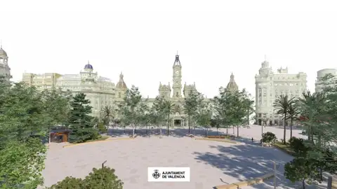 Explanada ovalada reservada para las "mascletàs" en la nueva Plaza del Ayuntamiento de Valencia Explanada ovalada reservada para las "mascletàs" en la nueva Plaza del Ayuntamiento de Valencia
